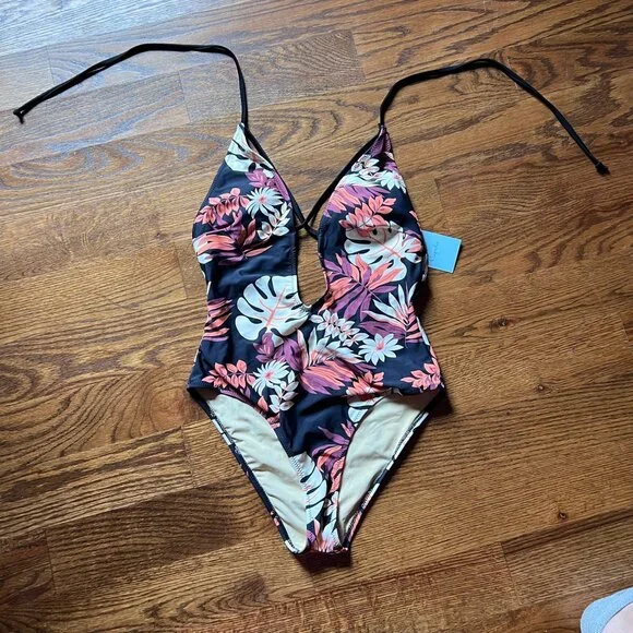 NWT SOLD OUT STYLE Cupshe Floral Print Plunging One Piece Swimsuit Sz S - Picture 1 of 4